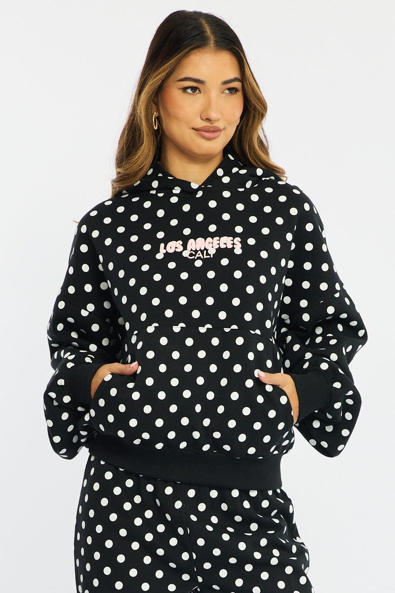 Black Polka Dot Hoodie Sweater for Ally Fashion