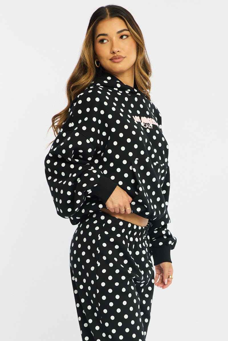 Black Polka Dot Hoodie Sweater for Ally Fashion