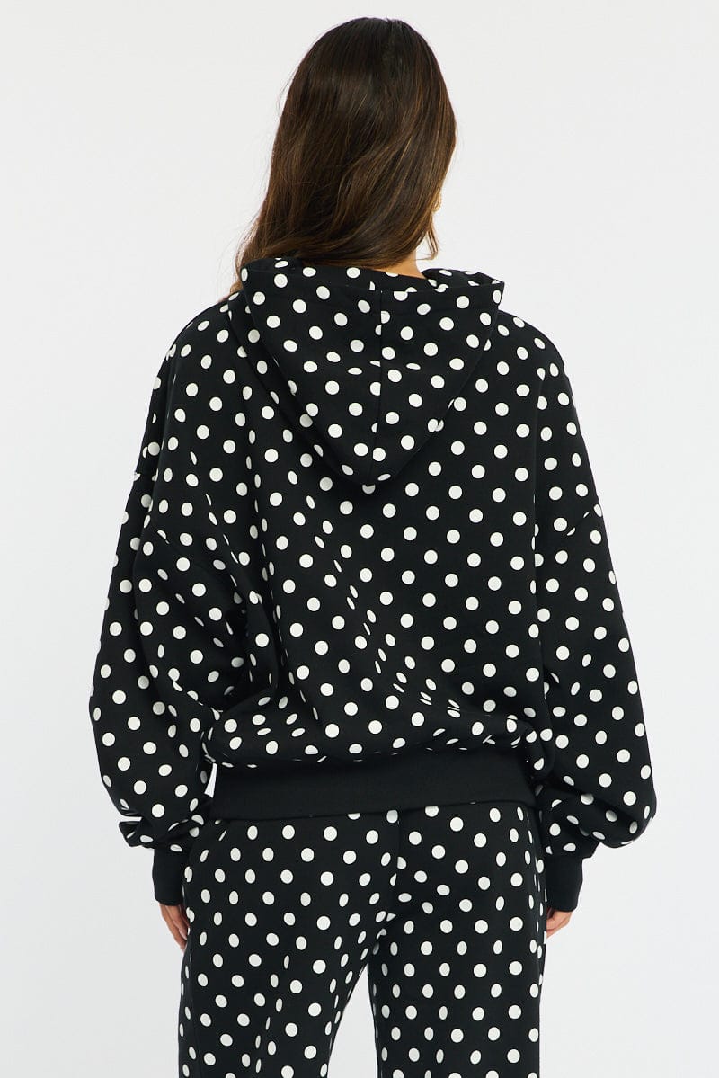 Black Polka Dot Hoodie Sweater for Ally Fashion