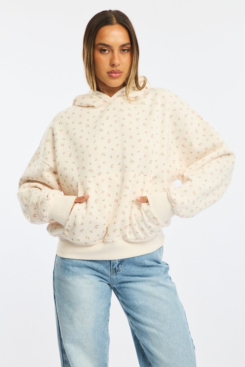 White Ditsy Hoodie Sweater for Ally Fashion