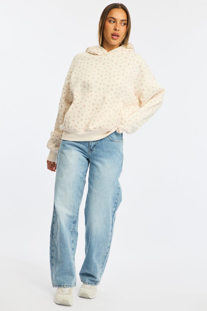 White Ditsy Hoodie Sweater for Ally Fashion