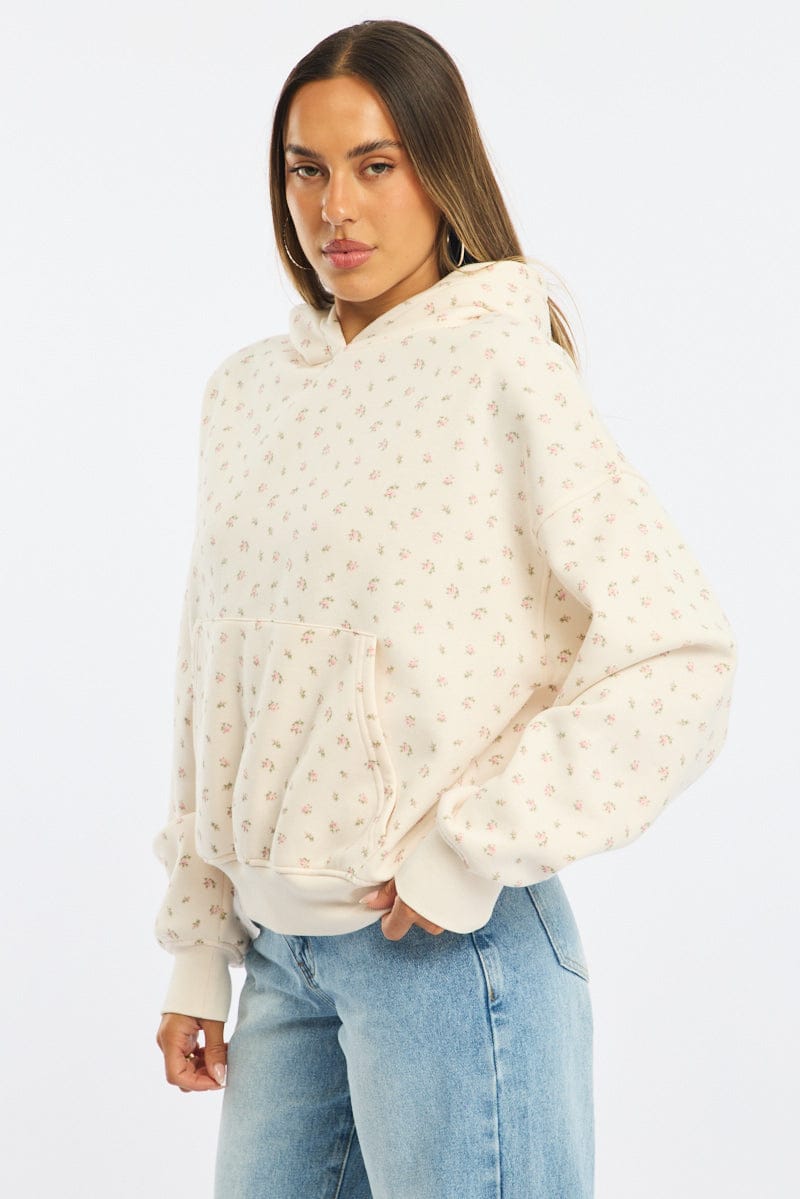 White Ditsy Hoodie Sweater for Ally Fashion