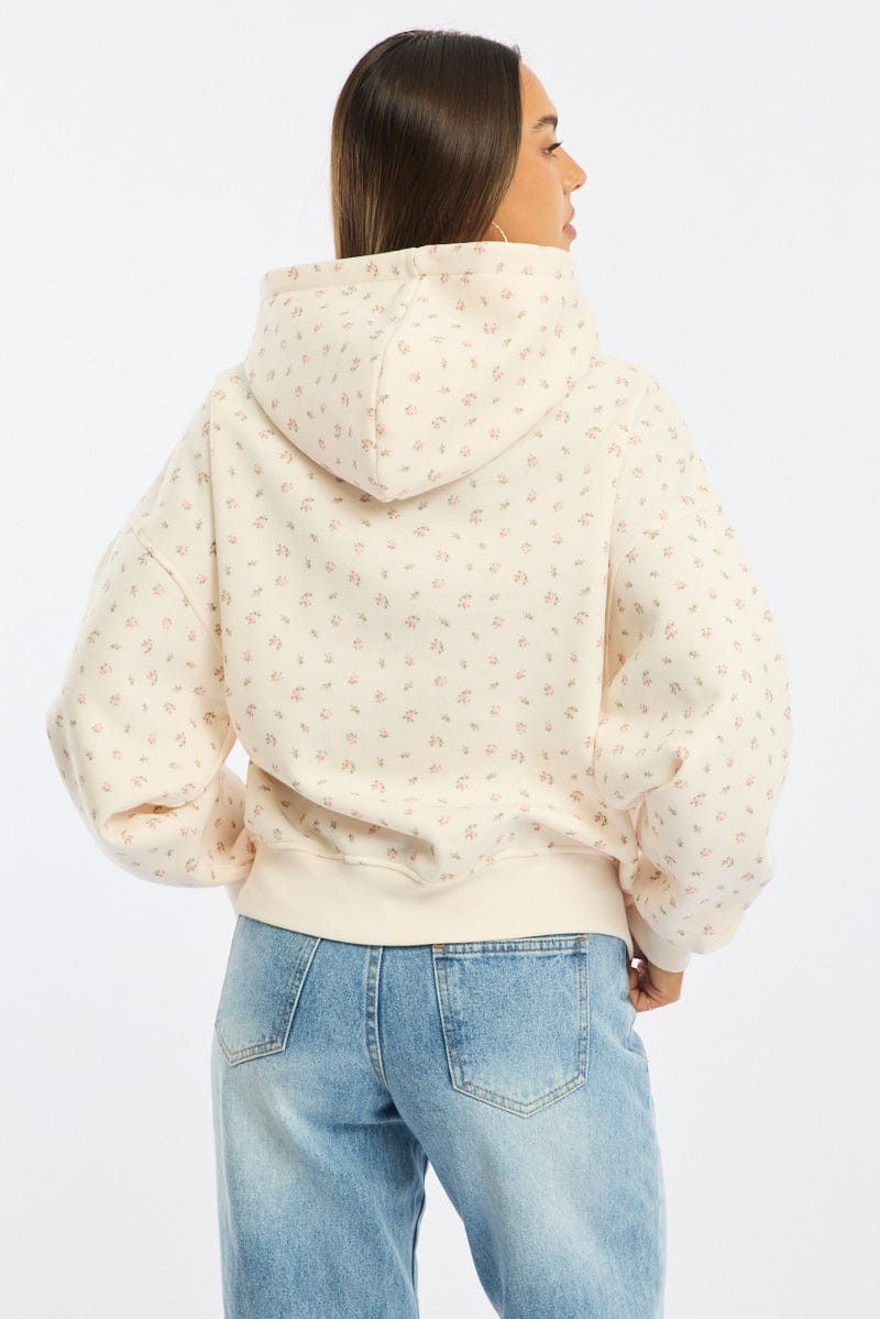 White Ditsy Hoodie Sweater for Ally Fashion
