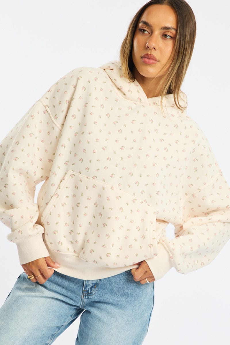 White Ditsy Hoodie Sweater for Ally Fashion