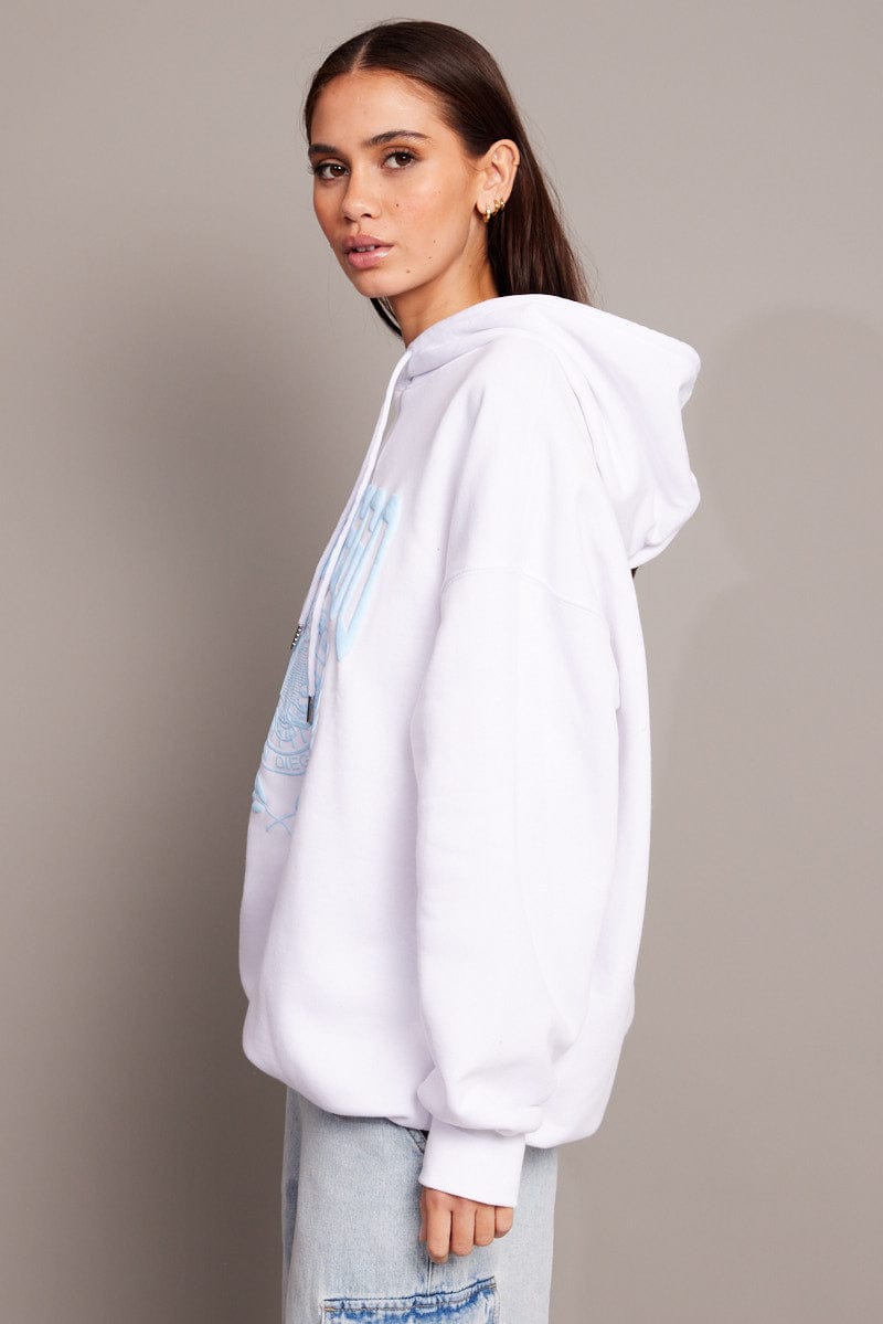 White Graphic Hoodie Sweater Long Sleeve for Ally Fashion