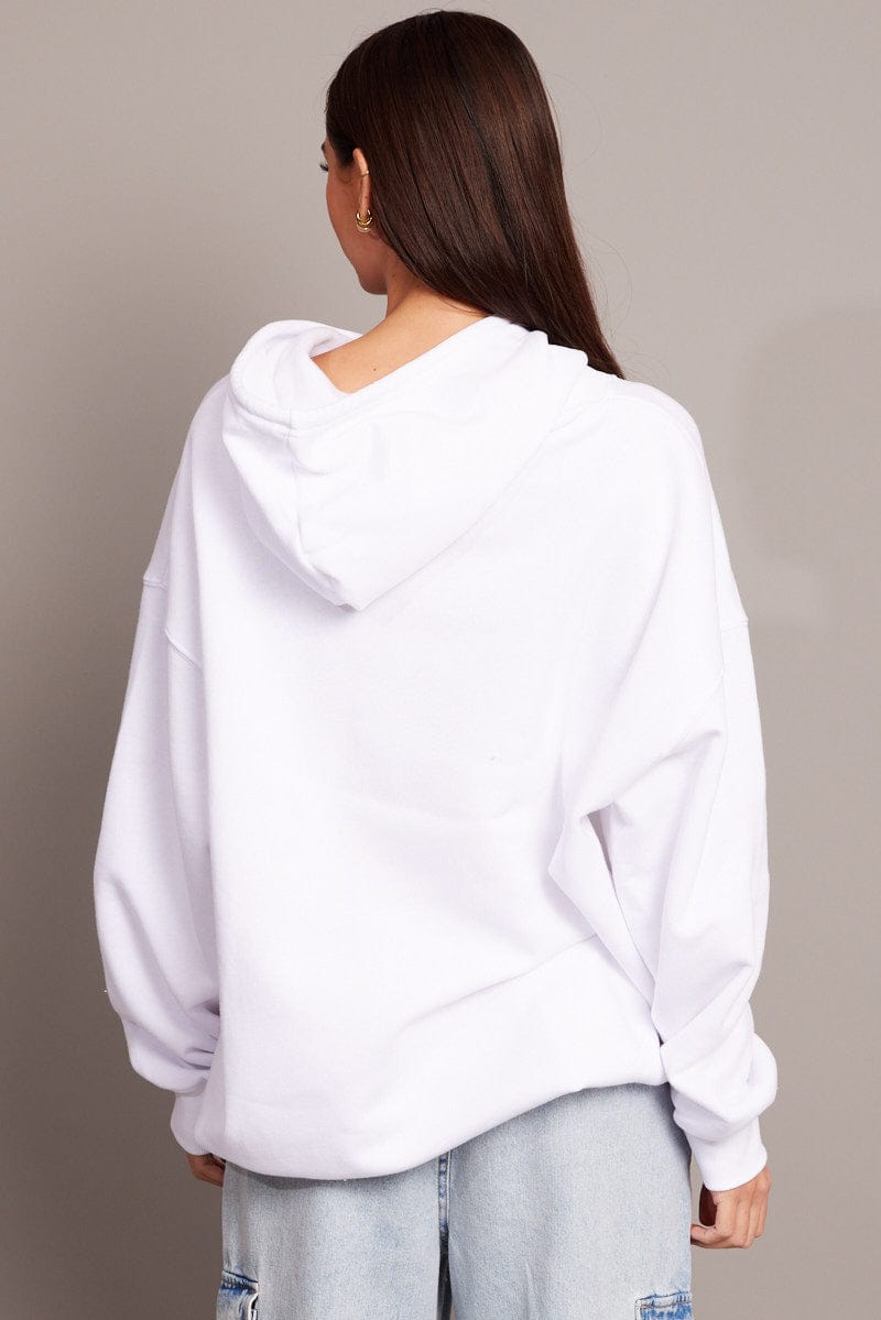 White Graphic Hoodie Sweater Long Sleeve for Ally Fashion