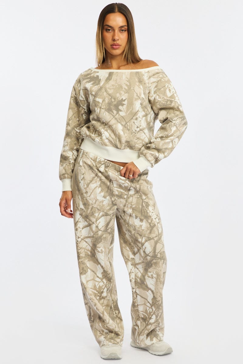 Green Print Off Shoulder Sweater for Ally Fashion
