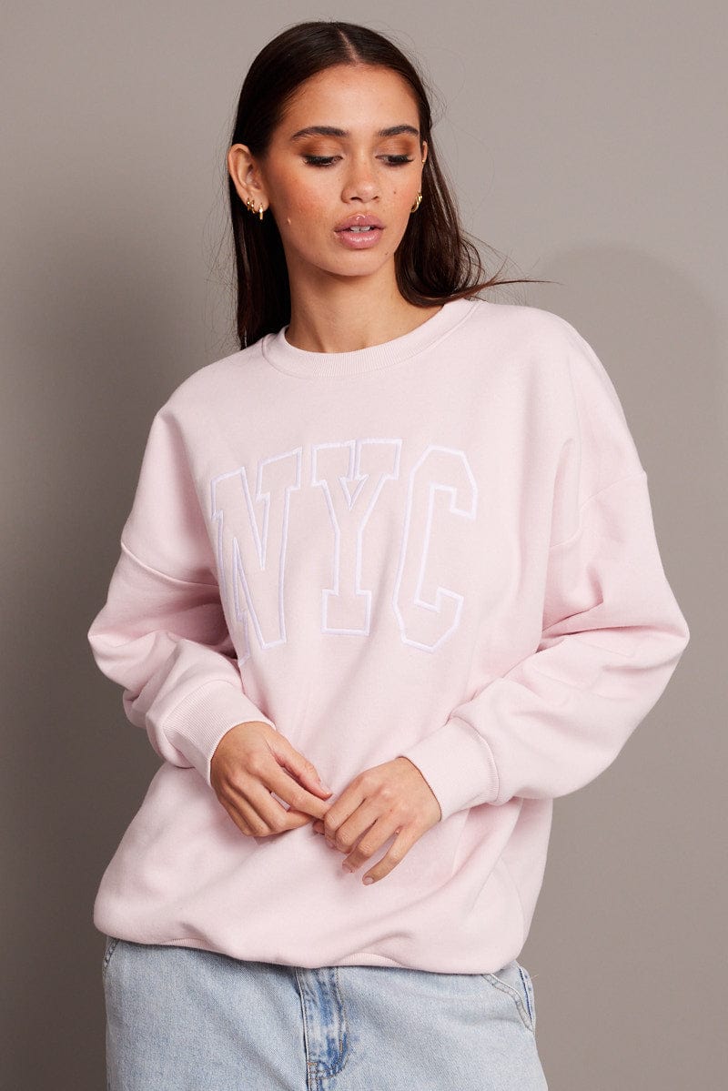 Pink Graphic Sweater Long Sleeve for Ally Fashion