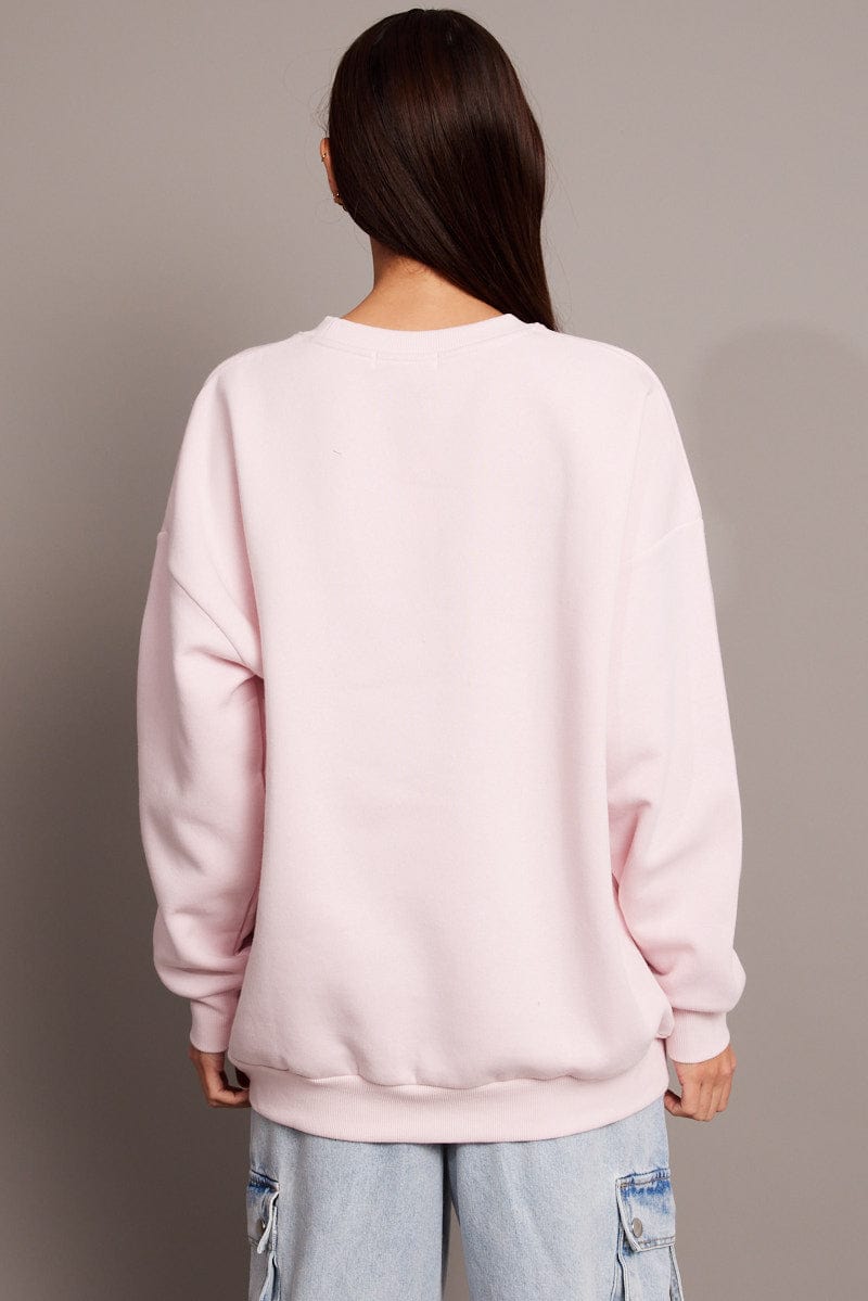 Pink Graphic Sweater Long Sleeve for Ally Fashion