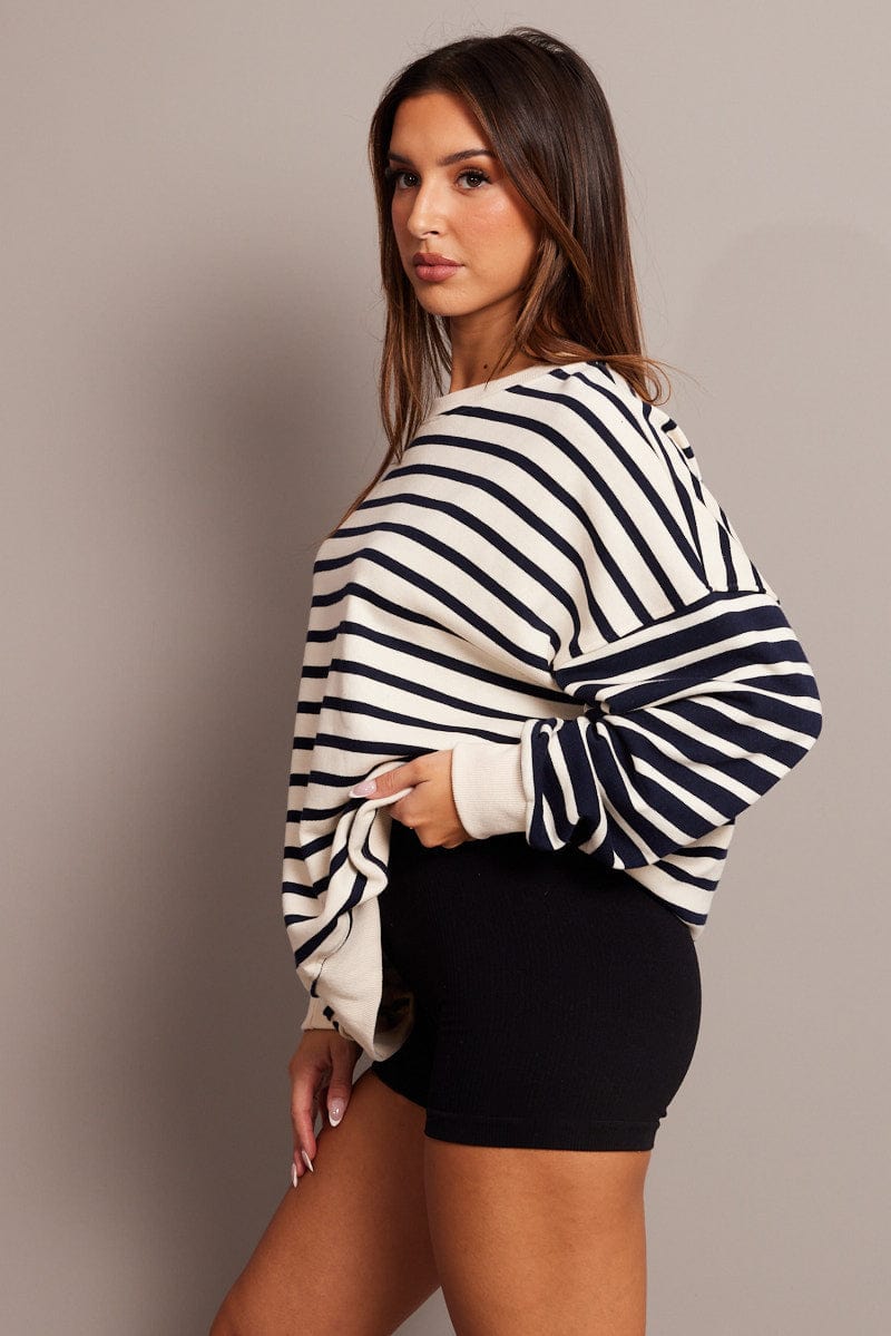 Beige Stripe Sweater Long Sleeve for Ally Fashion