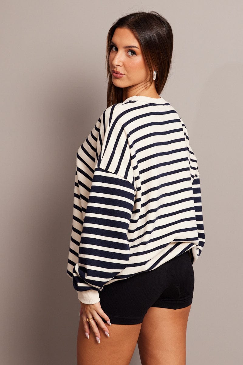 Beige Stripe Sweater Long Sleeve for Ally Fashion