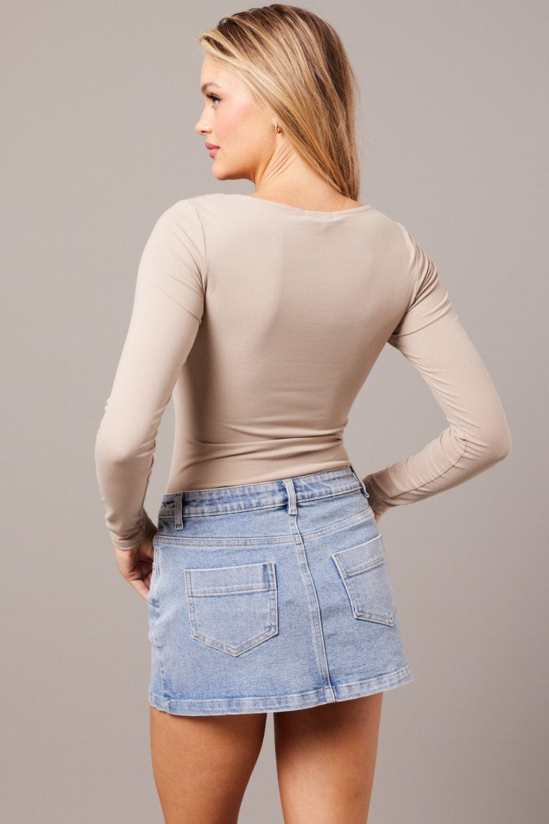Beige Supersoft Top Long Sleeve for Ally Fashion