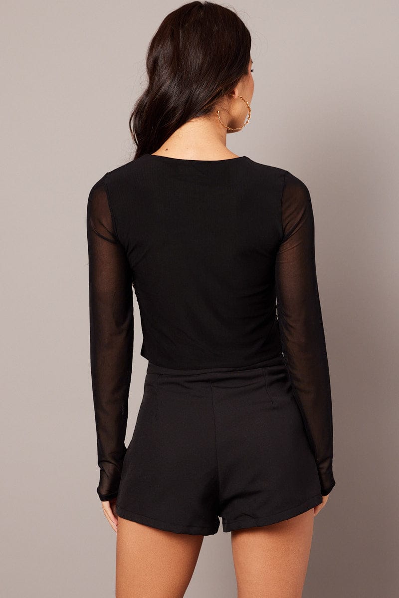 Black Mesh Top Cut Out Front for Ally Fashion