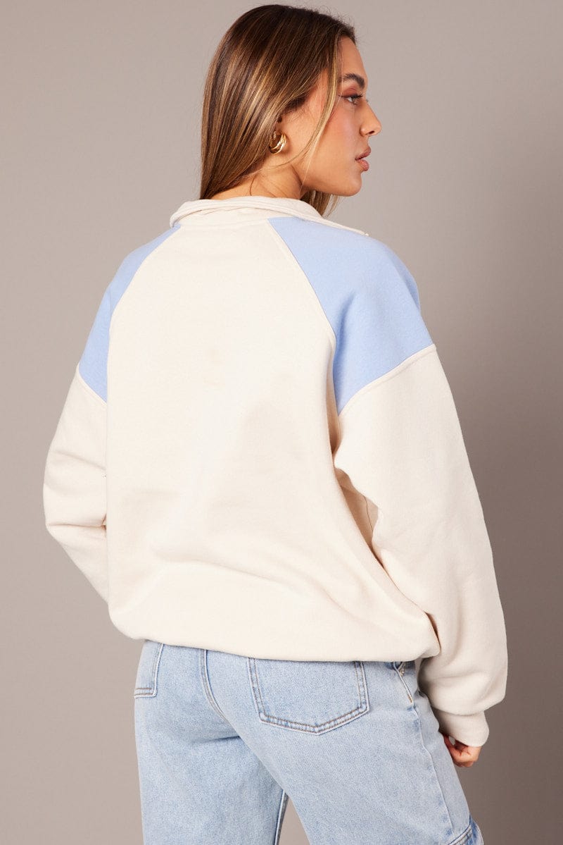 White Zip Sweater Funnel Neck Oversized for Ally Fashion