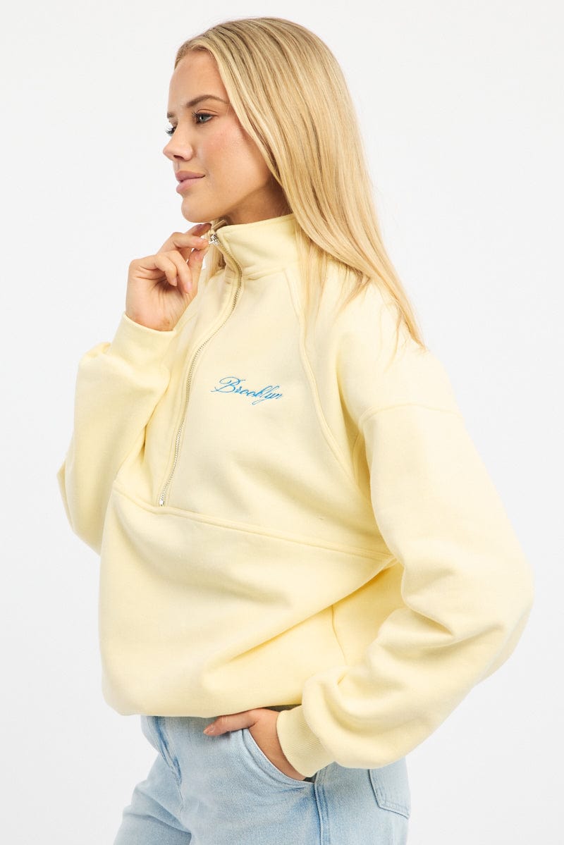 Yellow Zip Sweater Funnel Neck Oversized for Ally Fashion