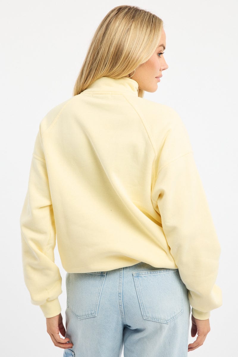 Yellow Zip Sweater Funnel Neck Oversized for Ally Fashion