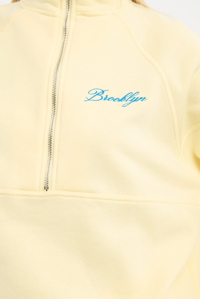 Yellow Zip Sweater Funnel Neck Oversized for Ally Fashion