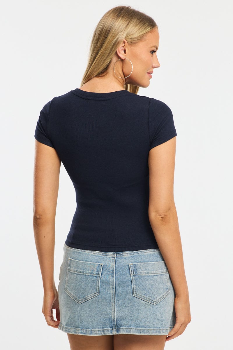 Blue Henley Top Short Sleeve for Ally Fashion