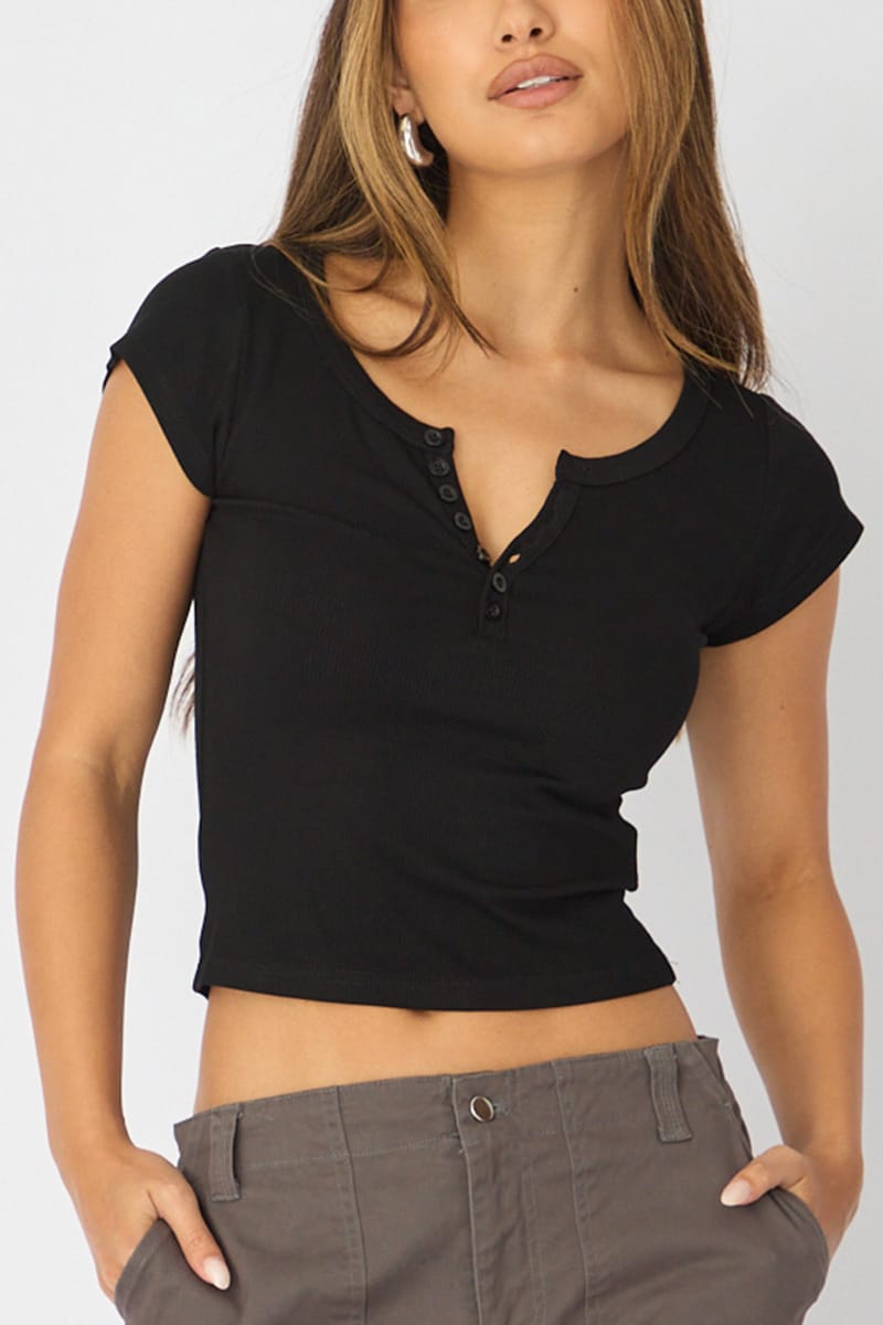 Black V-neck Long Sleeve Top for Ally Fashion