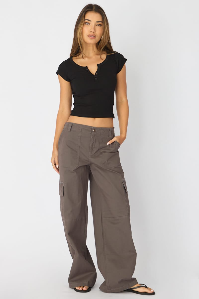 Black V-neck Long Sleeve Top for Ally Fashion
