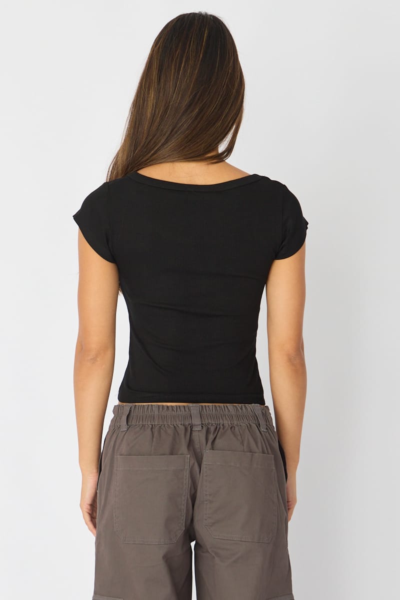 Black V-neck Long Sleeve Top for Ally Fashion
