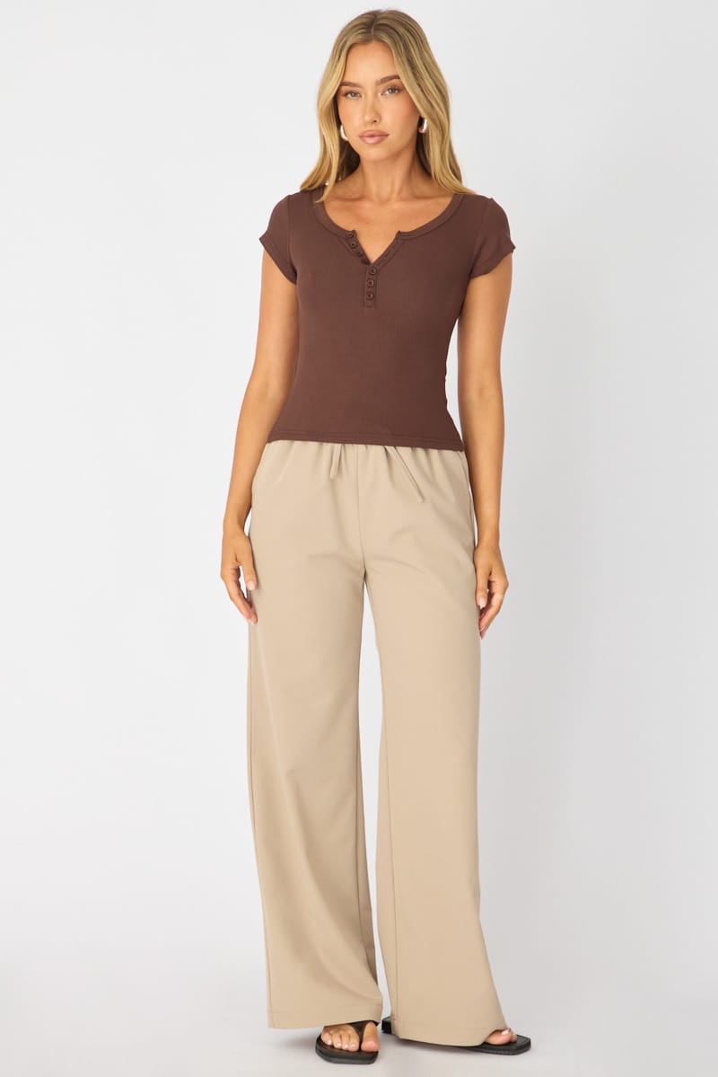 Brown V-neck Long Sleeve Top for Ally Fashion