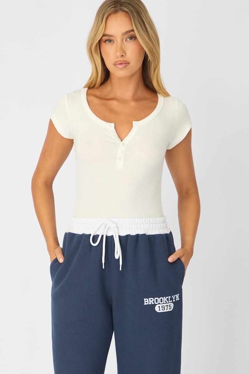 White V-neck Short Sleeve Top for Ally Fashion