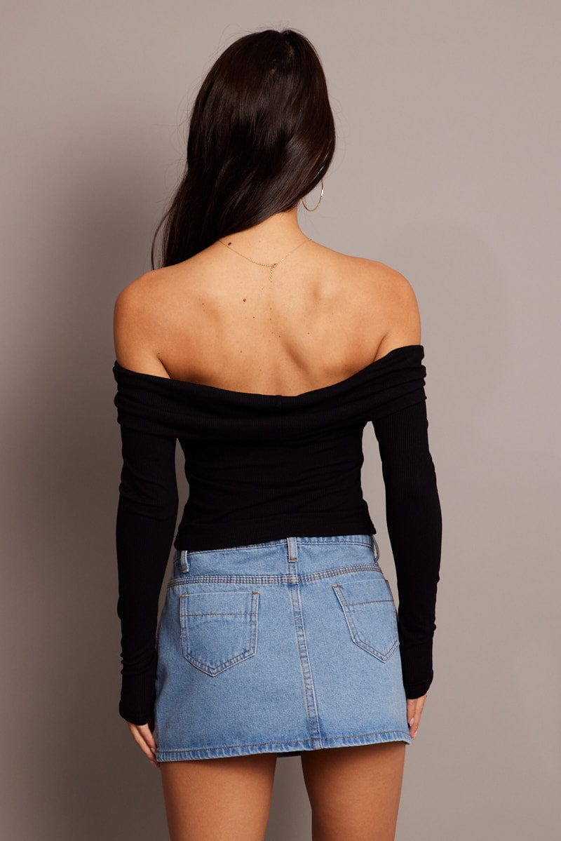 Black Off Shoulder Top Long Sleeve for Ally Fashion