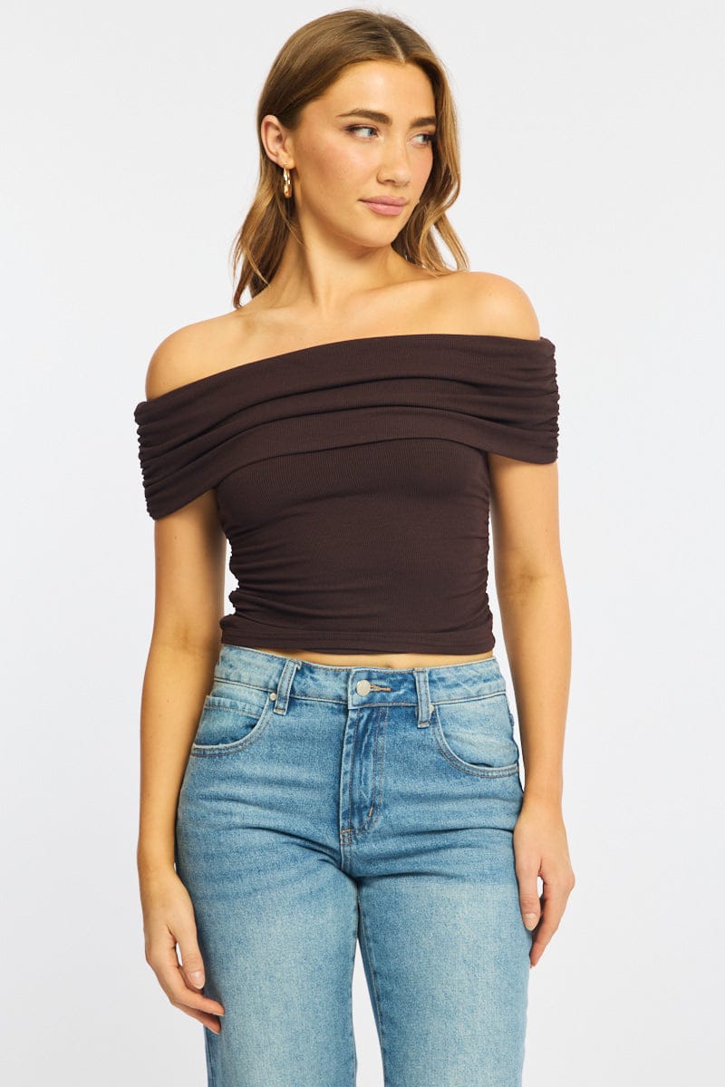 Brown Off Shoulder Top for Ally Fashion