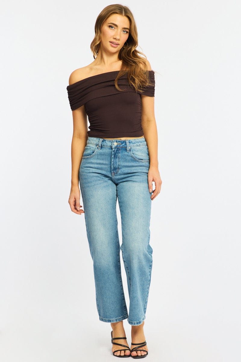 Brown Off Shoulder Top for Ally Fashion