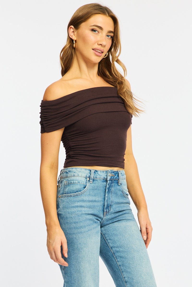Brown Off Shoulder Top for Ally Fashion