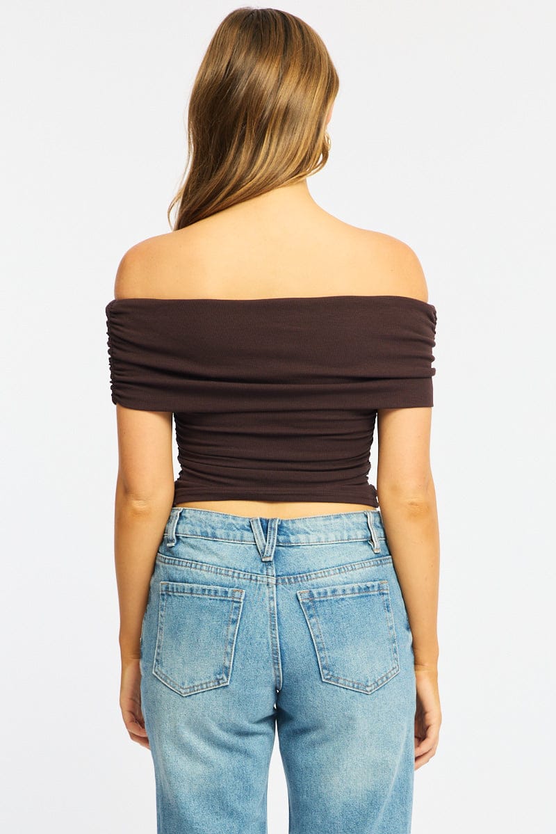 Brown Off Shoulder Top for Ally Fashion