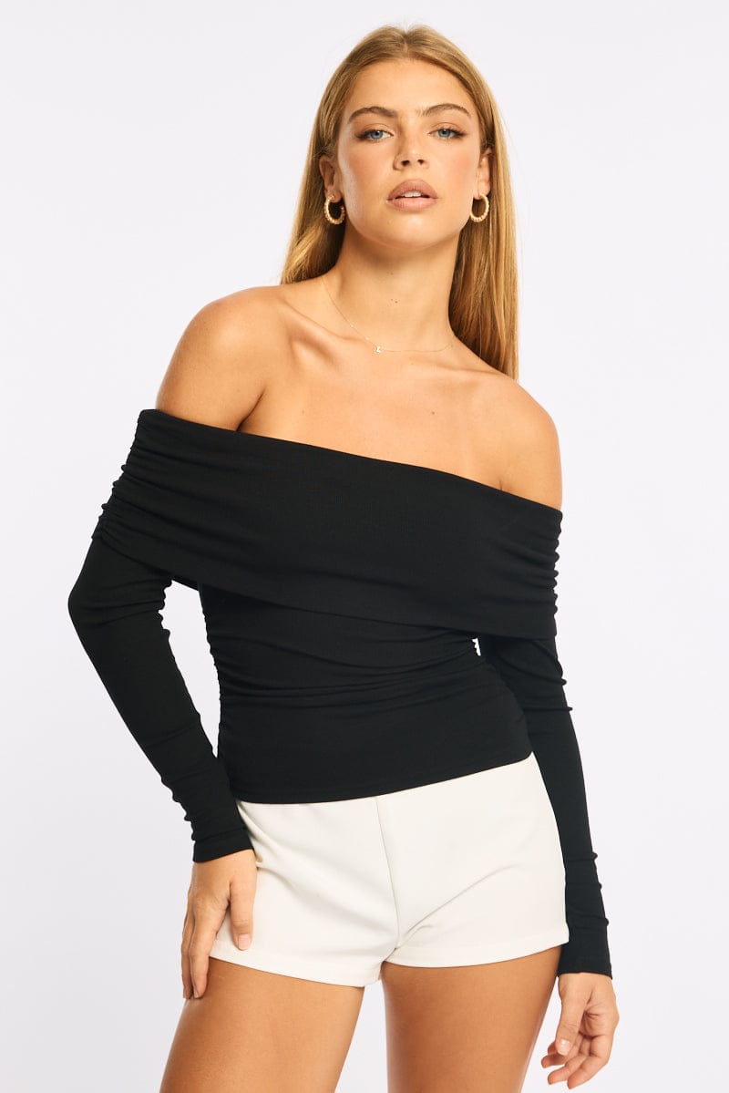 Black Off Shoulder Top Long Sleeve for Ally Fashion