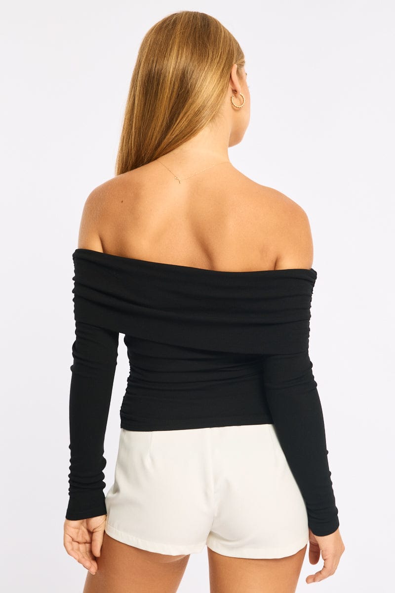 Black Off Shoulder Top Long Sleeve for Ally Fashion