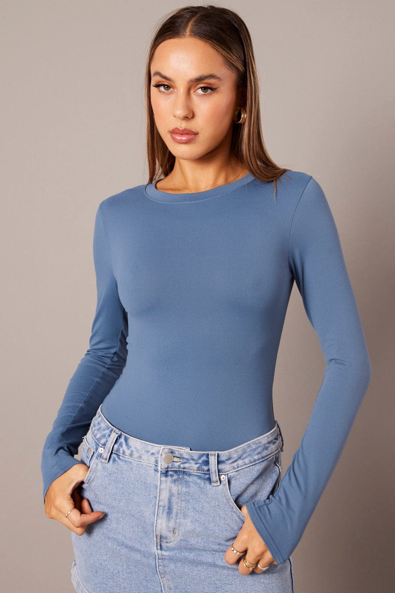 Blue Supersoft Bodysuit Long Sleeve for Ally Fashion