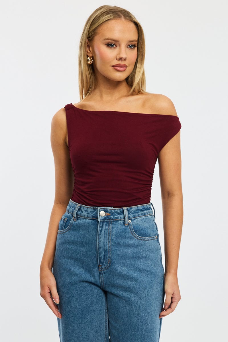 Red One-Shoulder Bodysuit from Ally Fashion