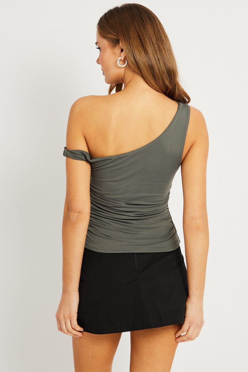 Grey Supersoft Top Twist off Shoulder for Ally Fashion