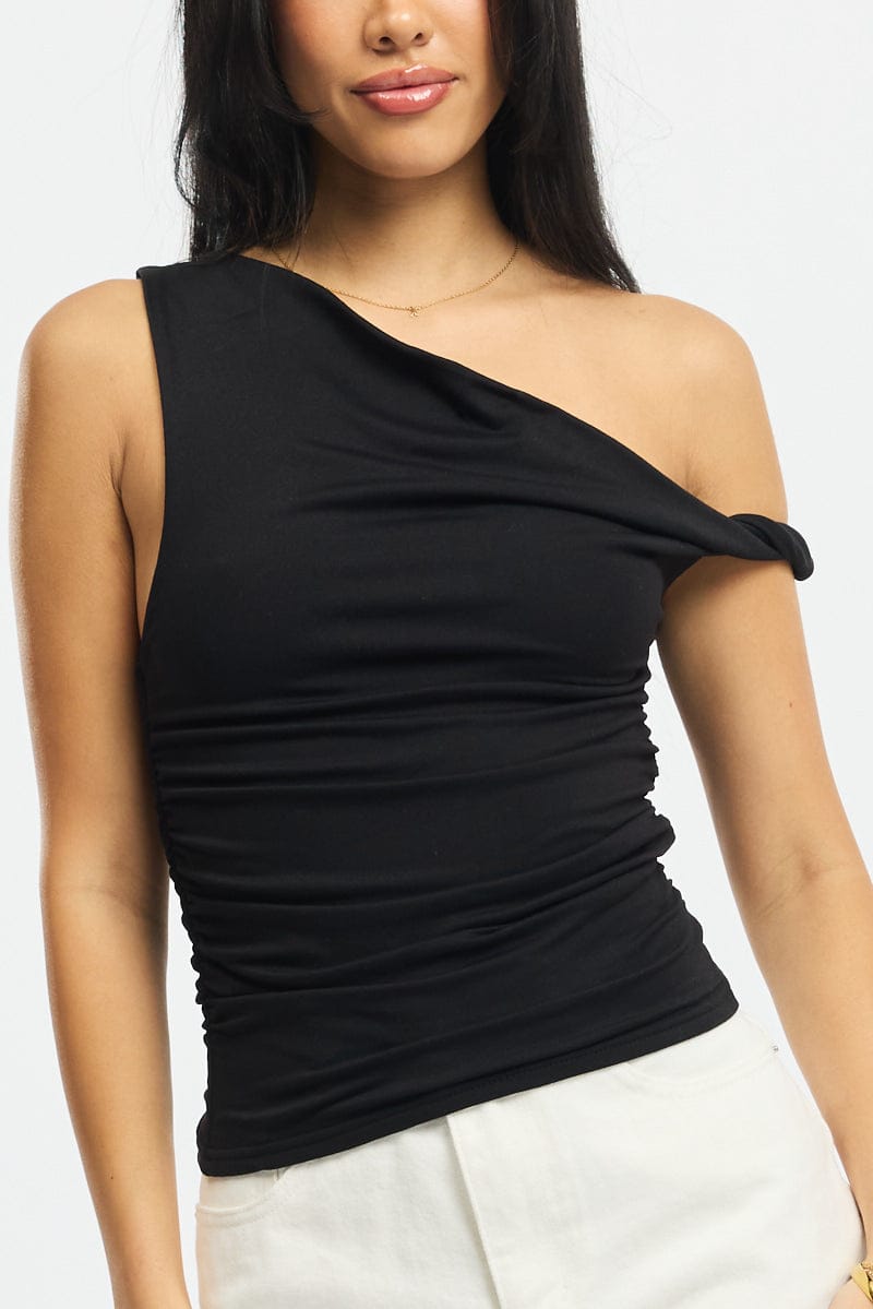 Black Supersoft Top Twist Off Shoulder for Ally Fashion