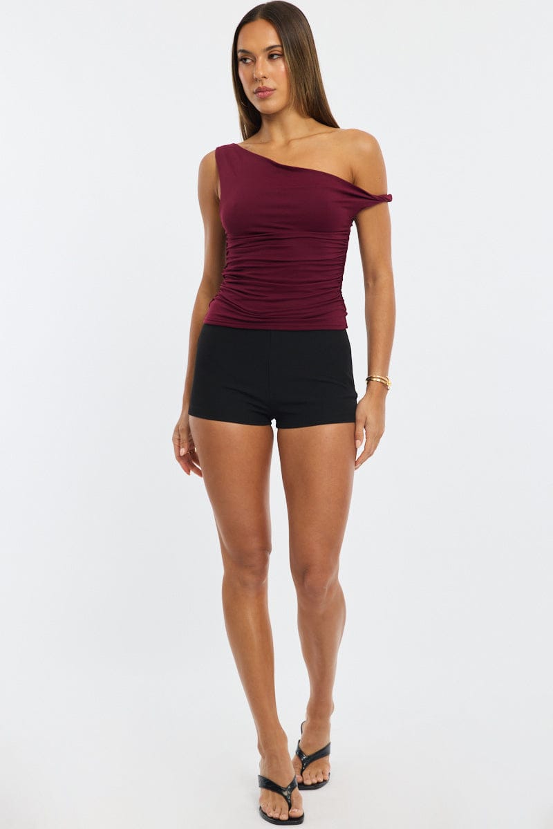 Red Supersoft Top Twist Off Shoulder for Ally Fashion