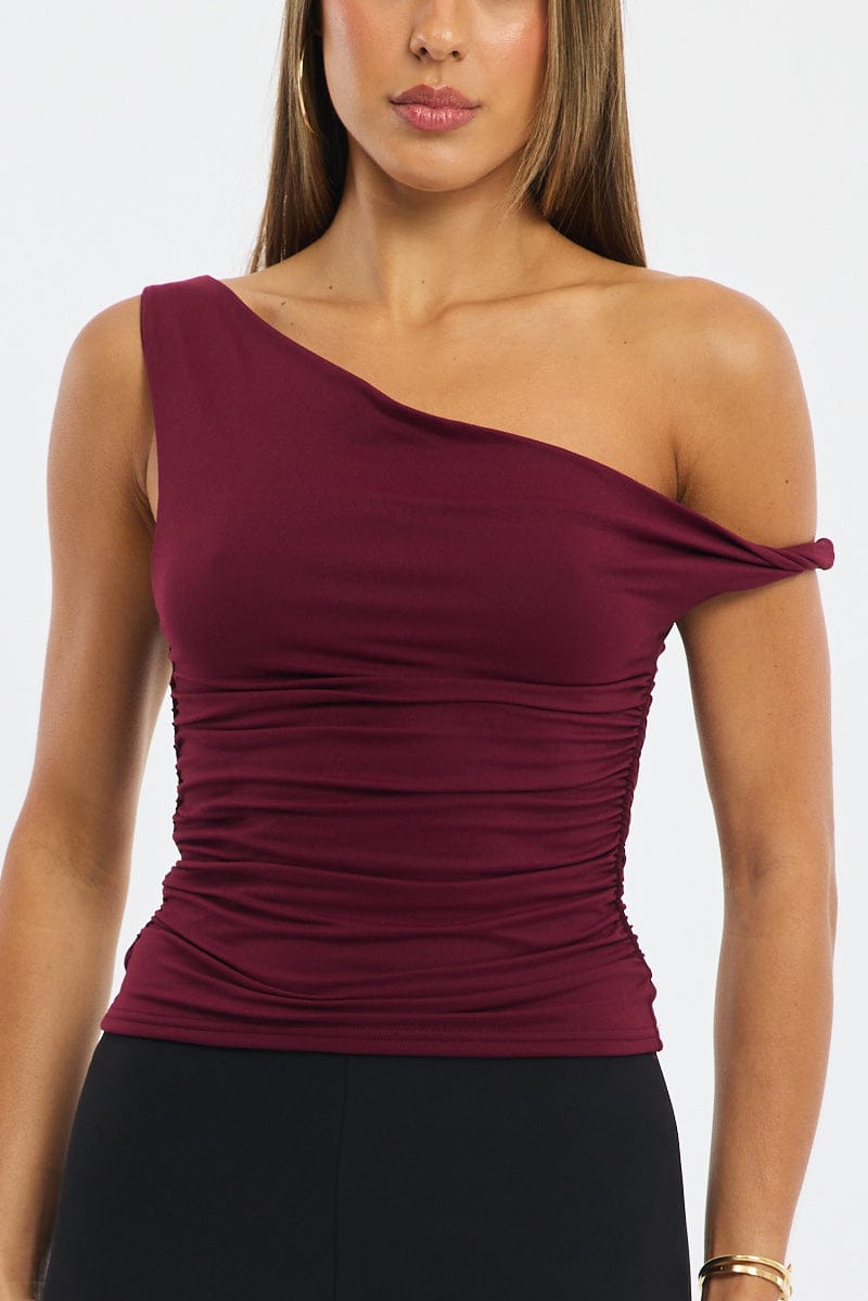 Red Supersoft Top Twist Off Shoulder for Ally Fashion