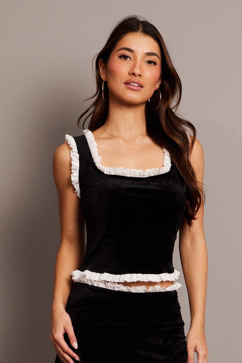 Black Velvet Top Sleeveless for Ally Fashion