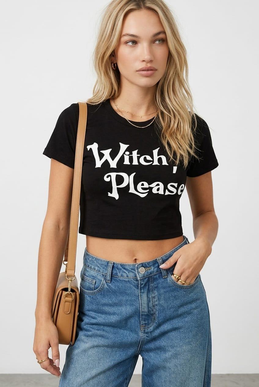 Black Halloween Tee Witch Slogan Crop Baby T-shirt