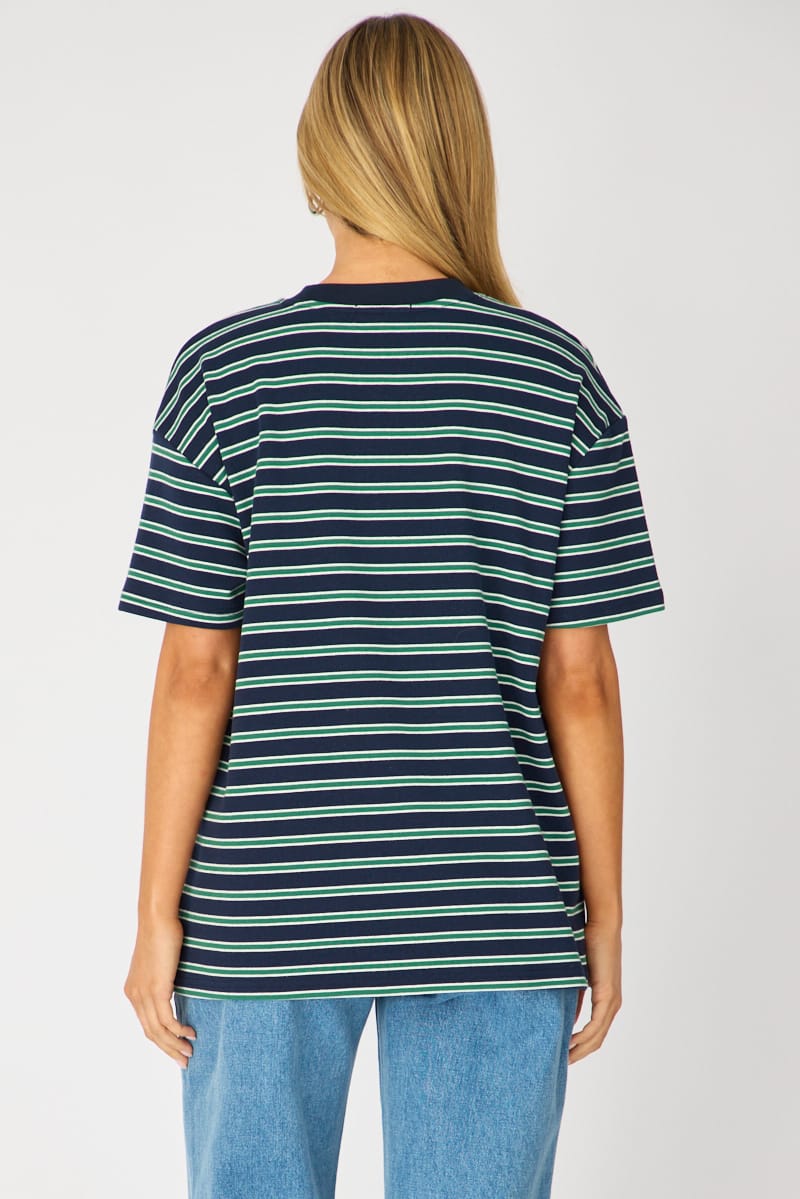 Green Stripe Oversized Tee Short Sleeve for Ally Fashion