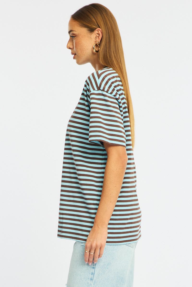 Blue Stripe Oversized Tee Short Sleeve for Ally Fashion