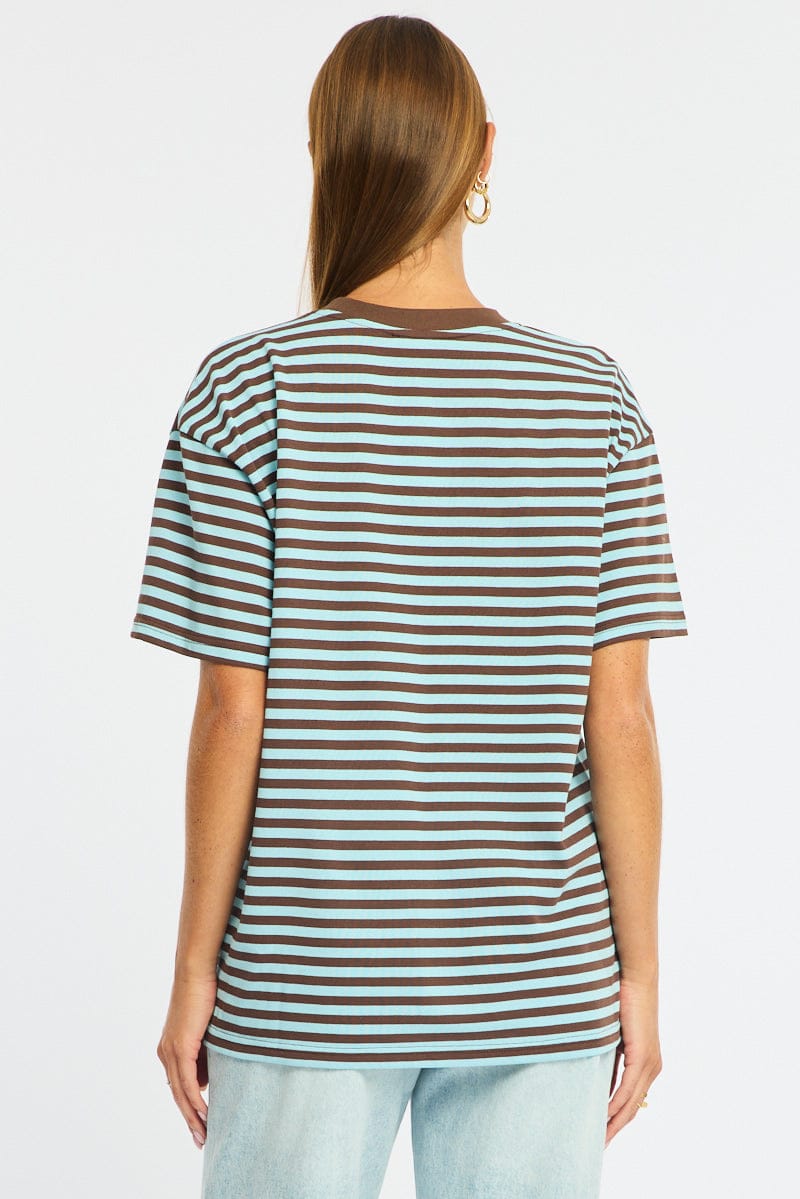 Blue Stripe Oversized Tee Short Sleeve for Ally Fashion
