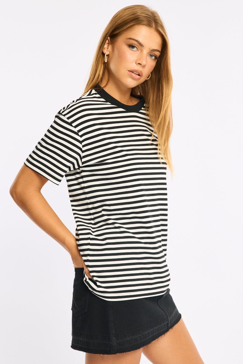 Black Stripe Oversized Tee Short Sleeve for Ally Fashion