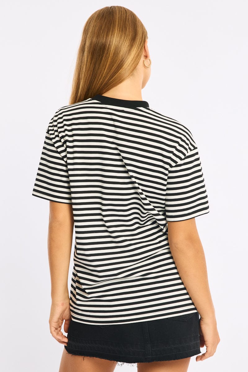 Black Stripe Oversized Tee Short Sleeve for Ally Fashion
