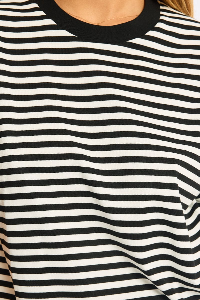Black Stripe Oversized Tee Short Sleeve for Ally Fashion