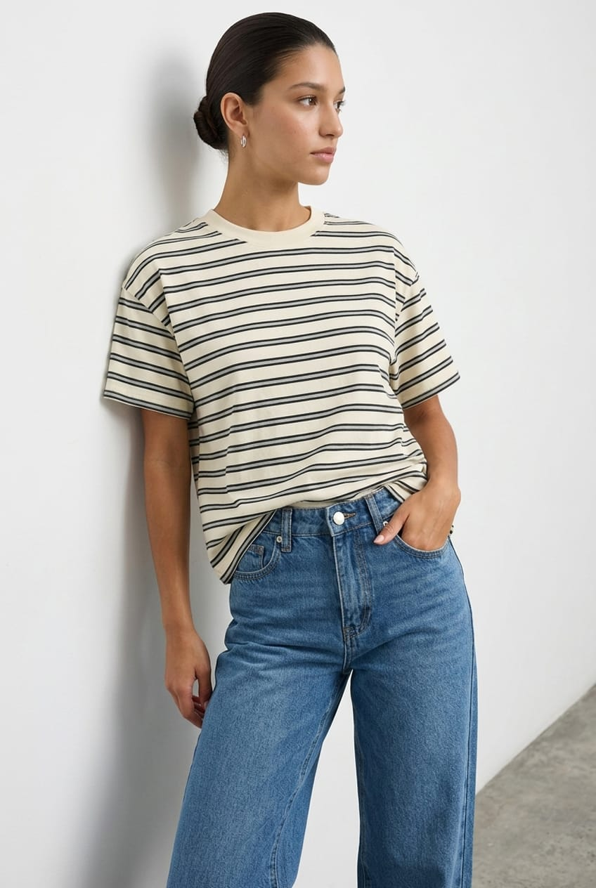 Grey Stripe Oversized Tee Short Sleeve for Ally Fashion