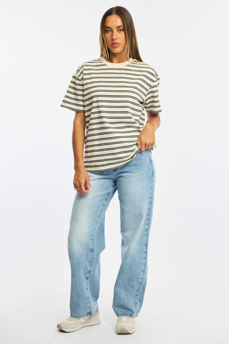 Grey Stripe Oversized Tee Short Sleeve for Ally Fashion